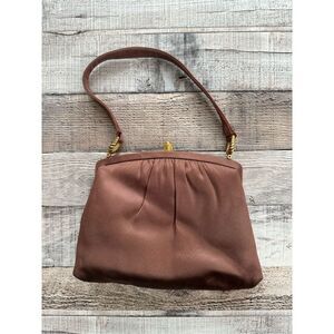 Vintage 1950s Morris Moskowitz Brown Satin Gold Hardware Purse Handbag Cocktail